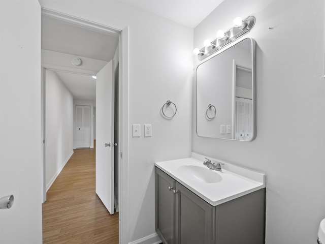 bathroom featuring vanity and wood-type flooring