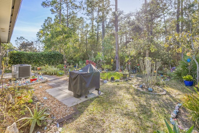 view of yard with a patio area and central AC unit