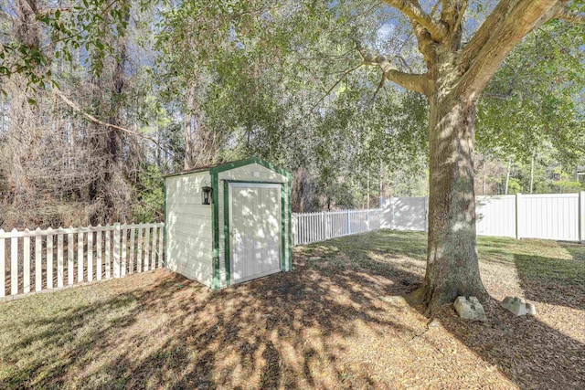 view of shed featuring a fenced backyard