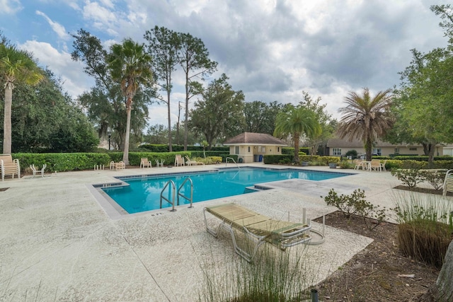 view of swimming pool with a patio