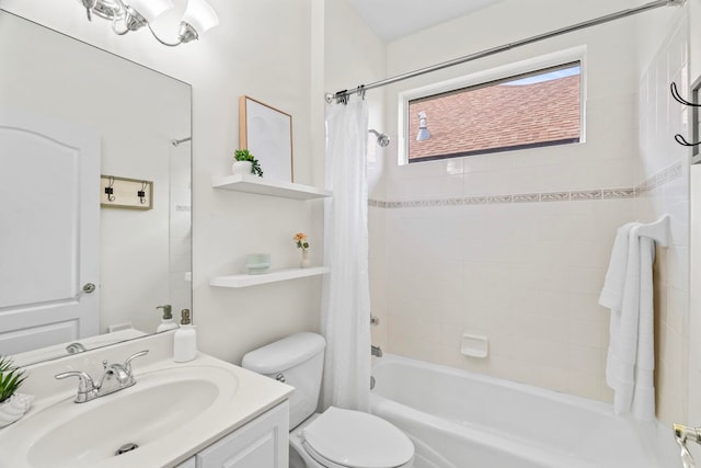 full bathroom featuring vanity, toilet, and shower / bath combo with shower curtain