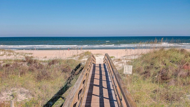 view of water feature featuring a beach view