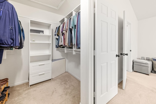 spacious closet featuring light carpet