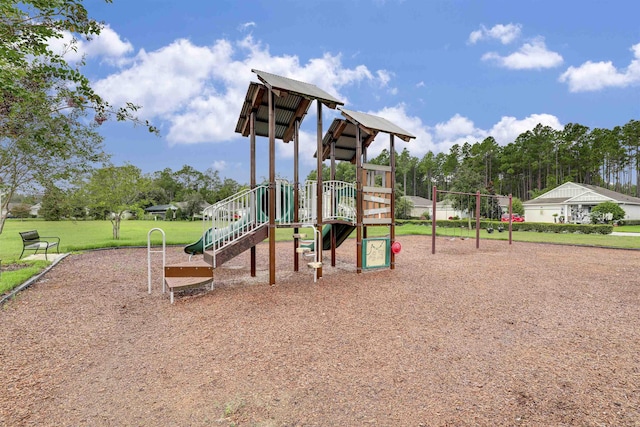 view of jungle gym featuring a yard