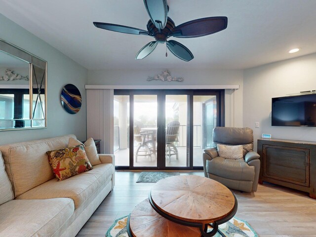 301 Premier Vista Way, Saint Augustine, FL 32080 - living area with a ceiling fan, light wood finished floors, and recessed lighting