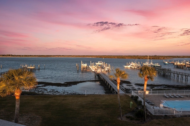 view of dock featuring a water view