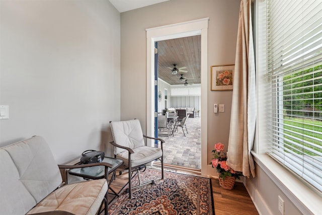 213 Pescado Dr, Saint Augustine, FL 32095 - living area featuring wood finished floors, baseboards, and a ceiling fan