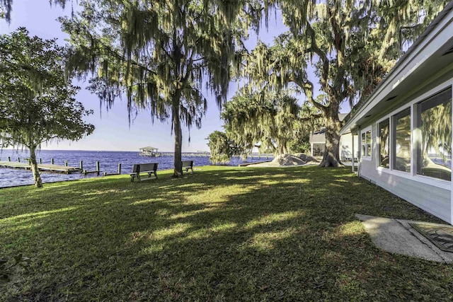 view of yard with a water view