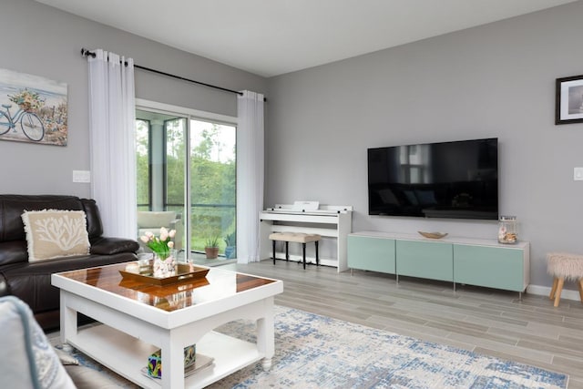 living room with light hardwood / wood-style flooring