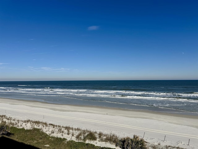 view of water feature with a beach view