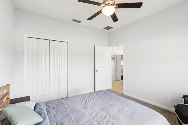 295 Deerfield Meadows Cir, Saint Augustine, FL 32086 - bedroom with light carpet, a closet, and ceiling fan