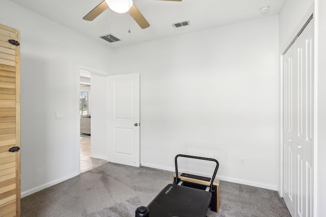 295 Deerfield Meadows Cir, Saint Augustine, FL 32086 - workout area featuring a ceiling fan and carpet