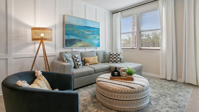 living room with light tile patterned floors