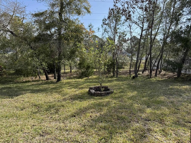 view of yard featuring a fire pit