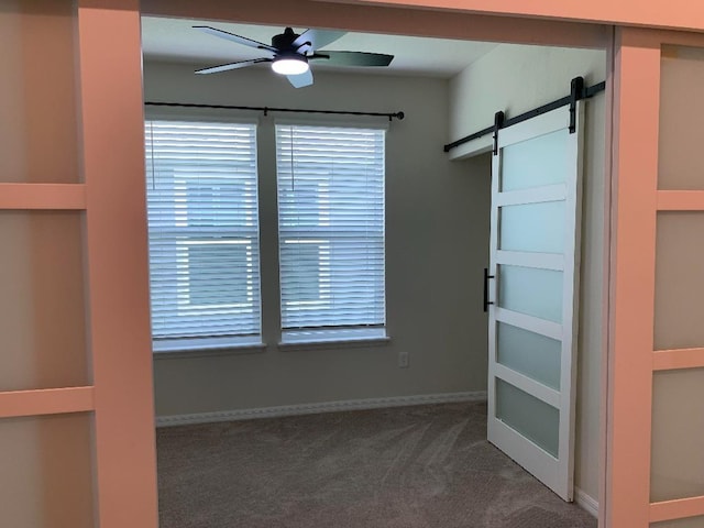 46 Curved Bay Trl, Ponte Vedra, FL 32081 - interior space with carpet flooring, a ceiling fan, baseboards, and a barn door