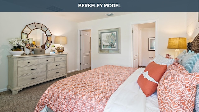 carpeted bedroom featuring connected bathroom