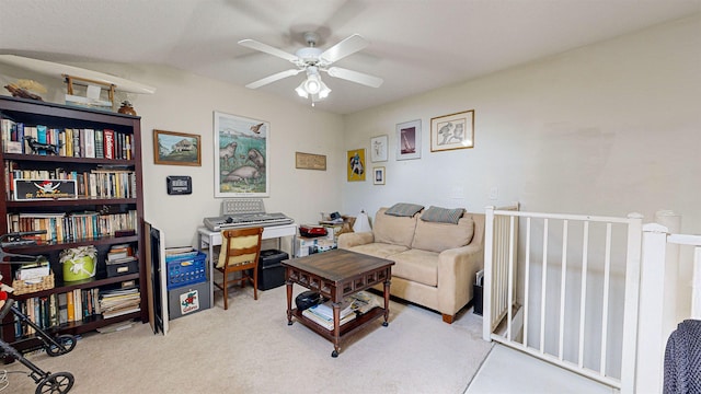 interior space with ceiling fan