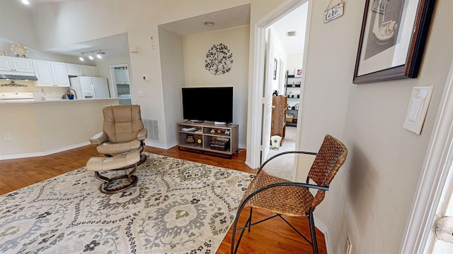 living room with hardwood / wood-style floors