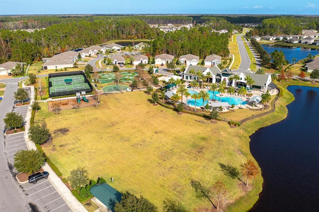 aerial view with a water view