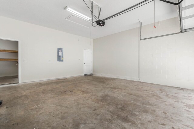 19 Ehrling Ln, Palm Coast, FL 32164 - garage featuring a garage door opener, electric panel, and concrete block wall