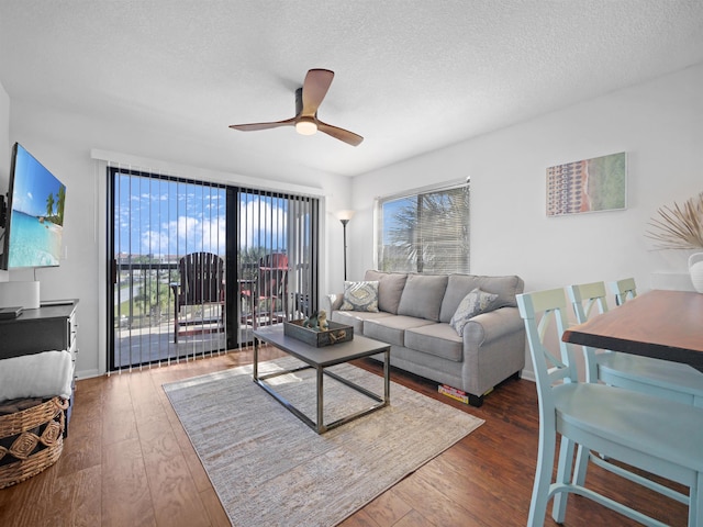 4250 S A1A Unit D33, Saint Augustine, FL 32080 - living room with ceiling fan, wood-type flooring, and a textured ceiling
