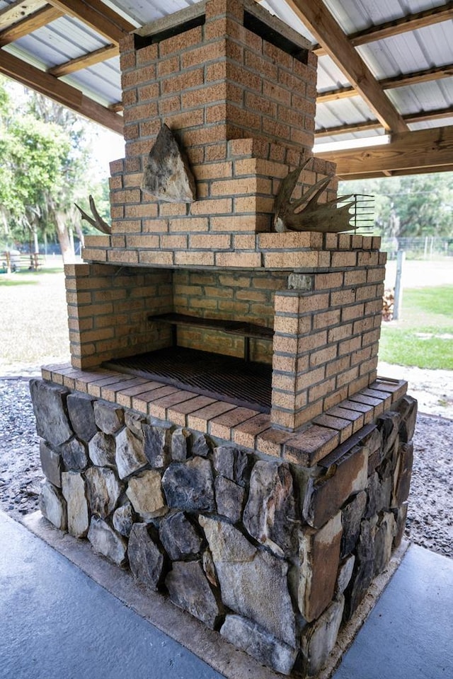 details with exterior fireplace