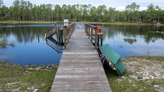 view of dock with a water view