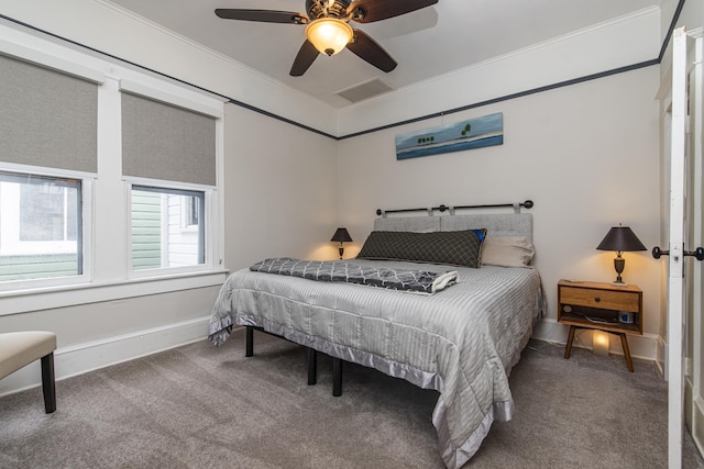 60 Saragossa St, Saint Augustine, FL 32084 - bedroom featuring baseboards, crown molding, visible vents, and carpet flooring
