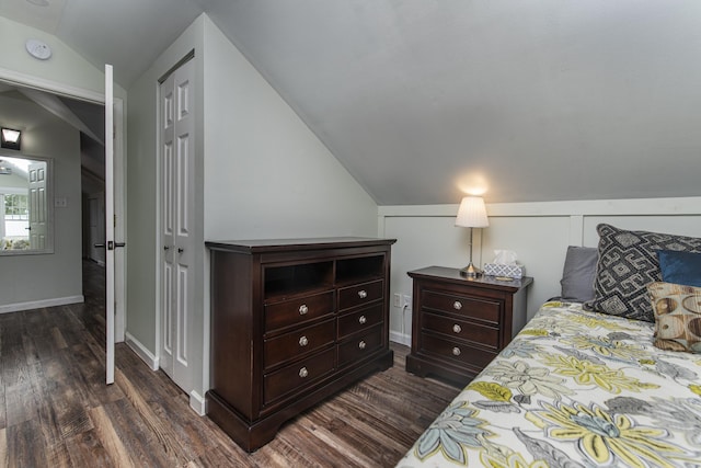 60 Saragossa St, Saint Augustine, FL 32084 - bedroom with lofted ceiling, a closet, baseboards, and dark wood-type flooring