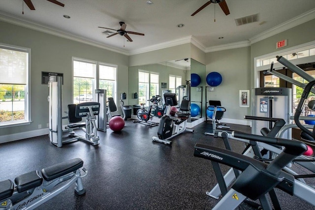 exercise room with crown molding