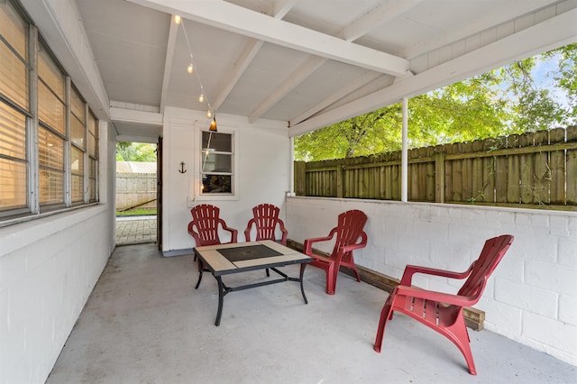 exterior space with lofted ceiling