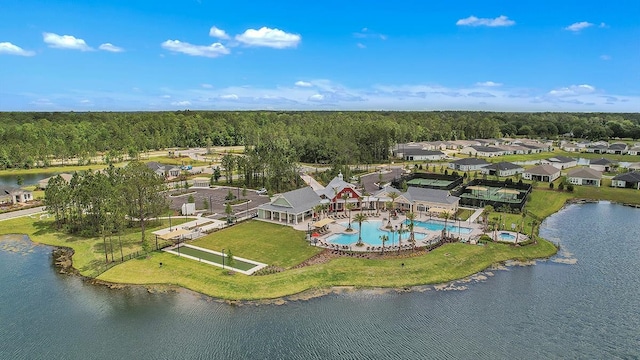 aerial view featuring a water view