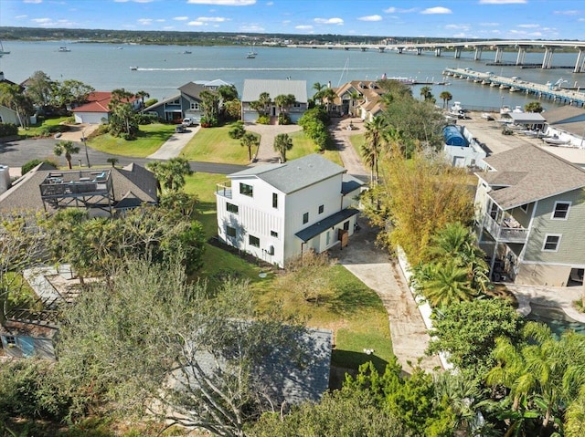 aerial view with a water view