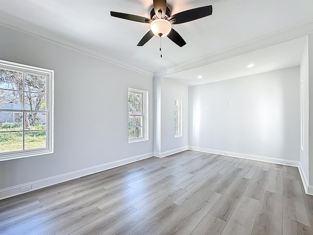 307 Minorca Ave, Saint Augustine, FL 32080 - unfurnished room featuring a ceiling fan, baseboards, recessed lighting, crown molding, and light wood-type flooring