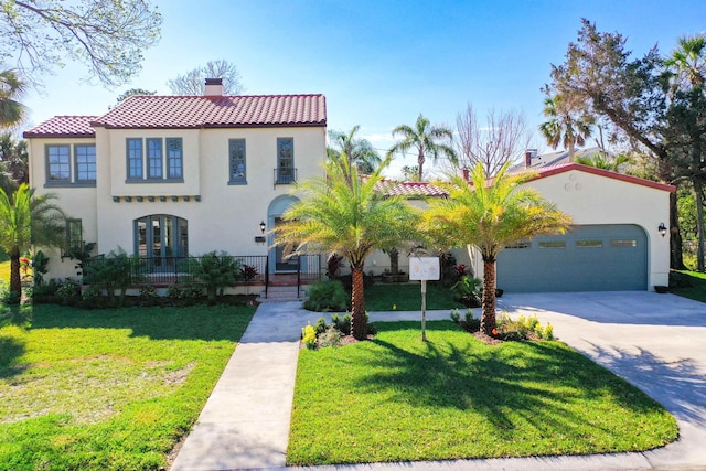 307 Minorca Ave, Saint Augustine, FL 32080 - mediterranean / spanish house with stucco siding, a chimney, and a front lawn
