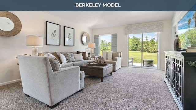 living room featuring baseboards and carpet flooring