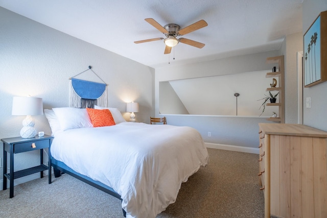 bedroom with carpet and a ceiling fan