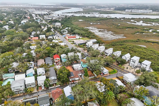 aerial view featuring a water view and a residential view