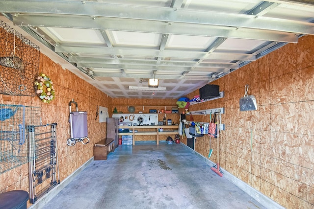 garage featuring a workshop area