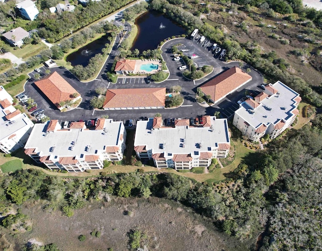 aerial view featuring a water view