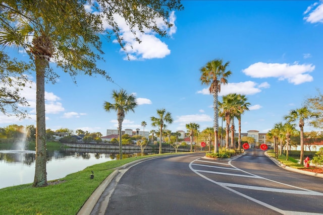 view of road featuring a water view