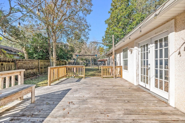 wooden deck with french doors