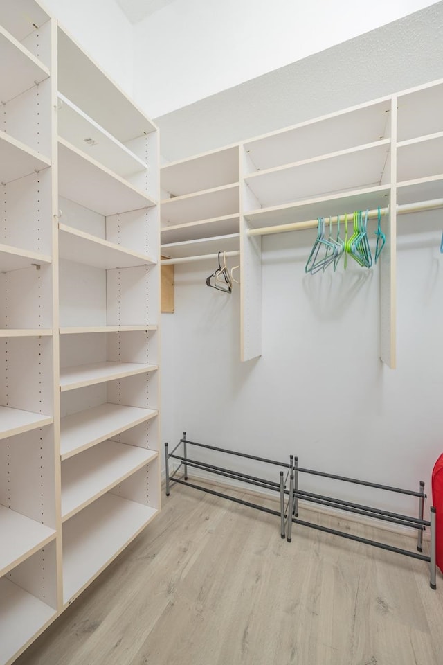 walk in closet with wood-type flooring