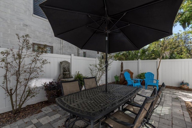 91 Oneida St, Saint Augustine, FL 32084 - view of patio with a fenced backyard and outdoor dining area