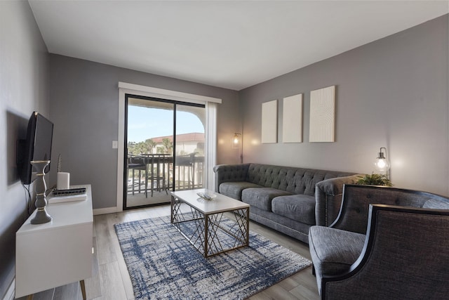 living room with light hardwood / wood-style floors