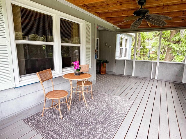 240 Ravenswood Dr, Saint Augustine, FL 32084 - unfurnished sunroom featuring beam ceiling, ceiling fan, and coffered ceiling