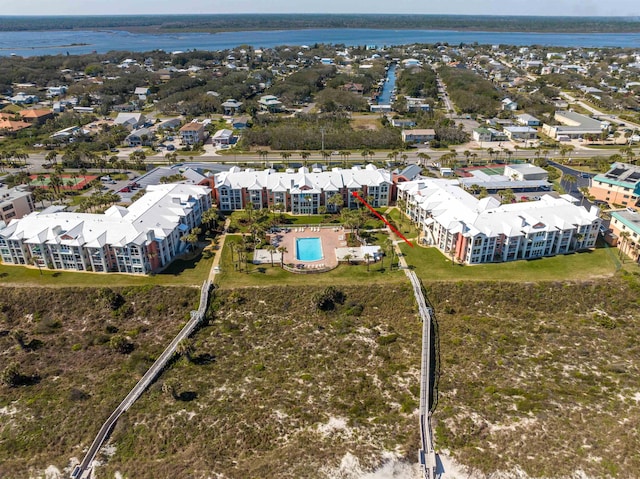 aerial view with a water view