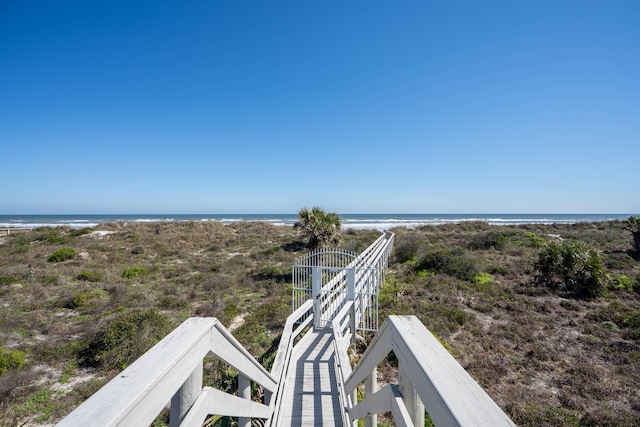 exterior space with a beach view