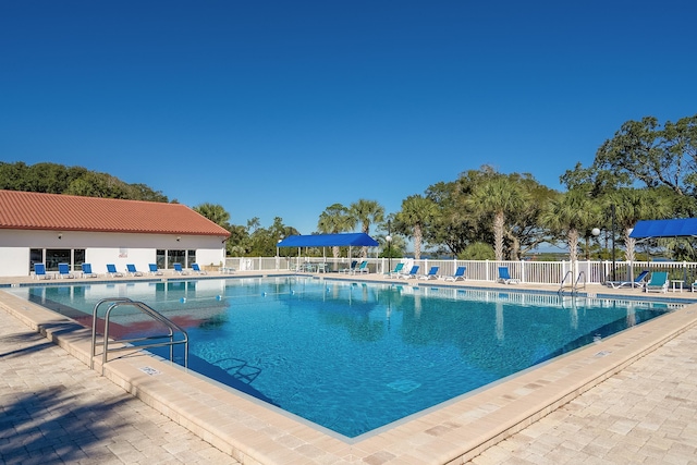 view of swimming pool with a patio