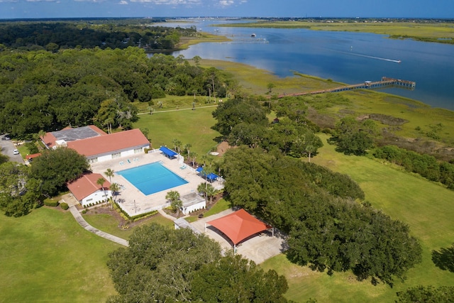 bird's eye view featuring a water view